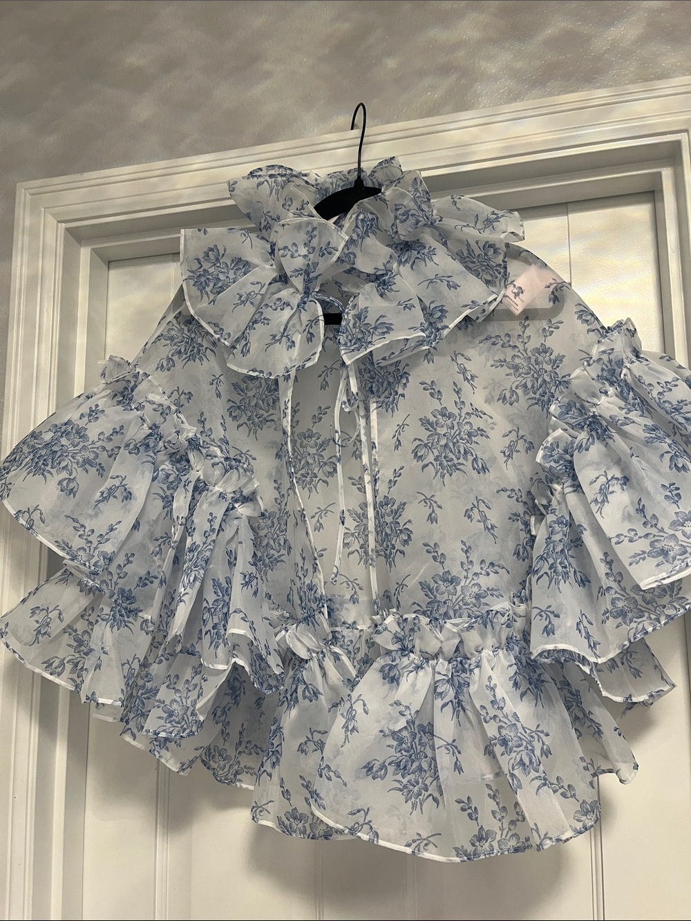 Selkie Blue and White Floral Ruffled Cape Bed & Breakfast